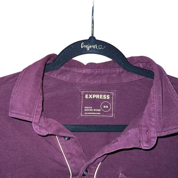 EXPRESS Stretch Moisture Wicking Maroon Short Sleeve Collared Shirt Size M - Picture 4 of 7